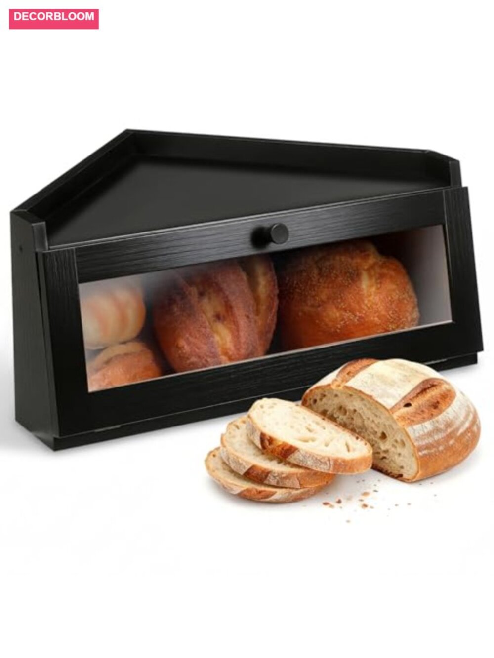 Corner Bread Box Wooden Farmhouse with Window Bread Storage